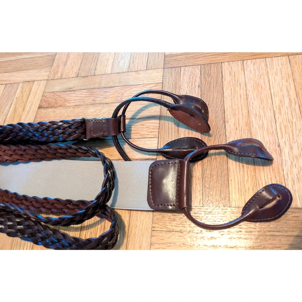 Torino Leather Suspenders 36-48 Dark Brown Braided Buckle Strap Button-On